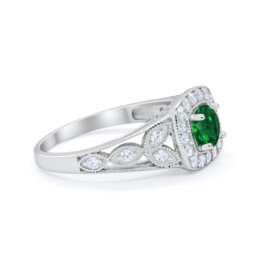 Bezel Solitaire Fashion Ring Simulated Green Emerald CZ