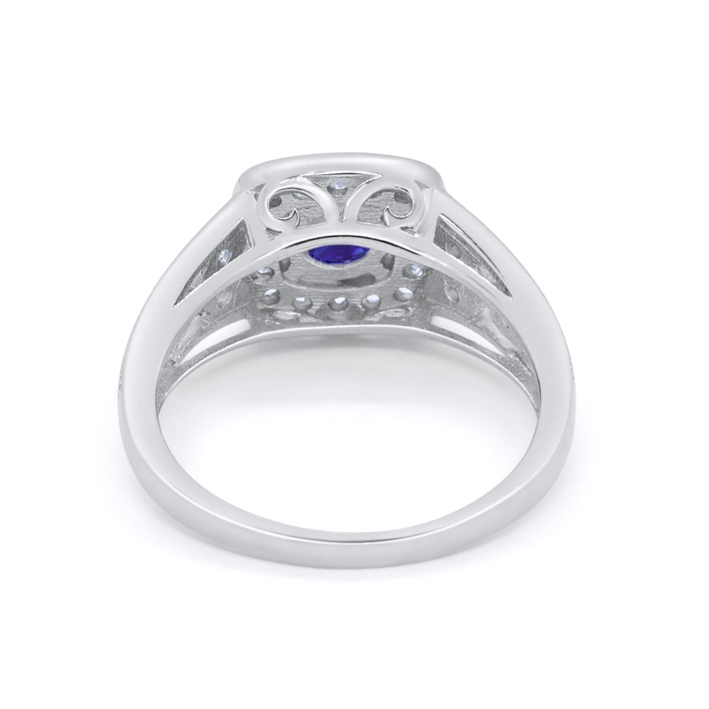 Bezel Solitaire Fashion Ring Simulated Blue Sapphire CZ