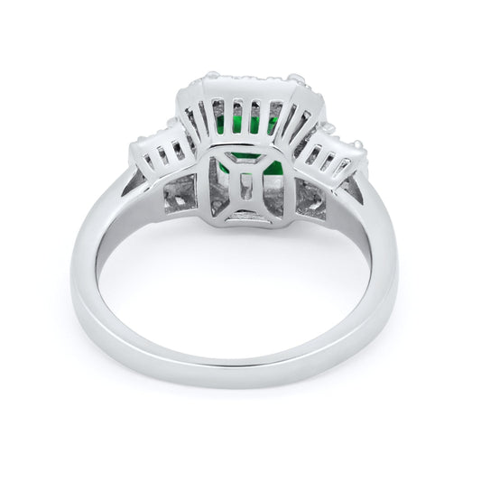 Three Stone Baguette Simulated Green Emerald CZ Wedding Ring