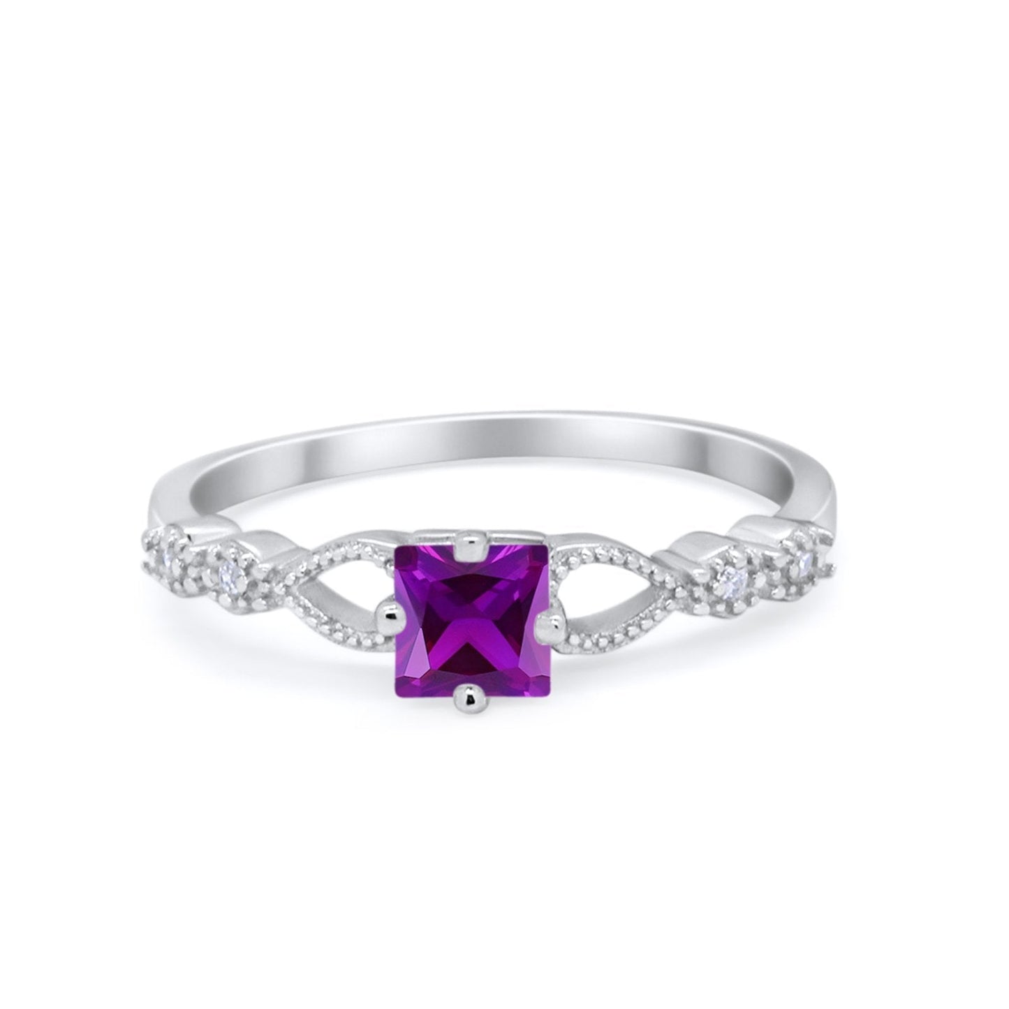 Art Deco Petite Dainty Wedding Ring Simulated Amethyst CZ