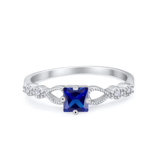 Art Deco Petite Dainty Wedding Ring Simulated Blue Sapphire CZ