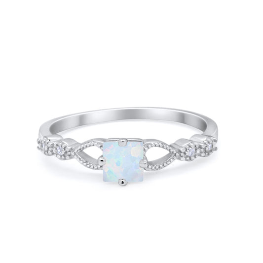 Art Deco Petite Dainty Wedding Ring Simulated CZ Created White Opal