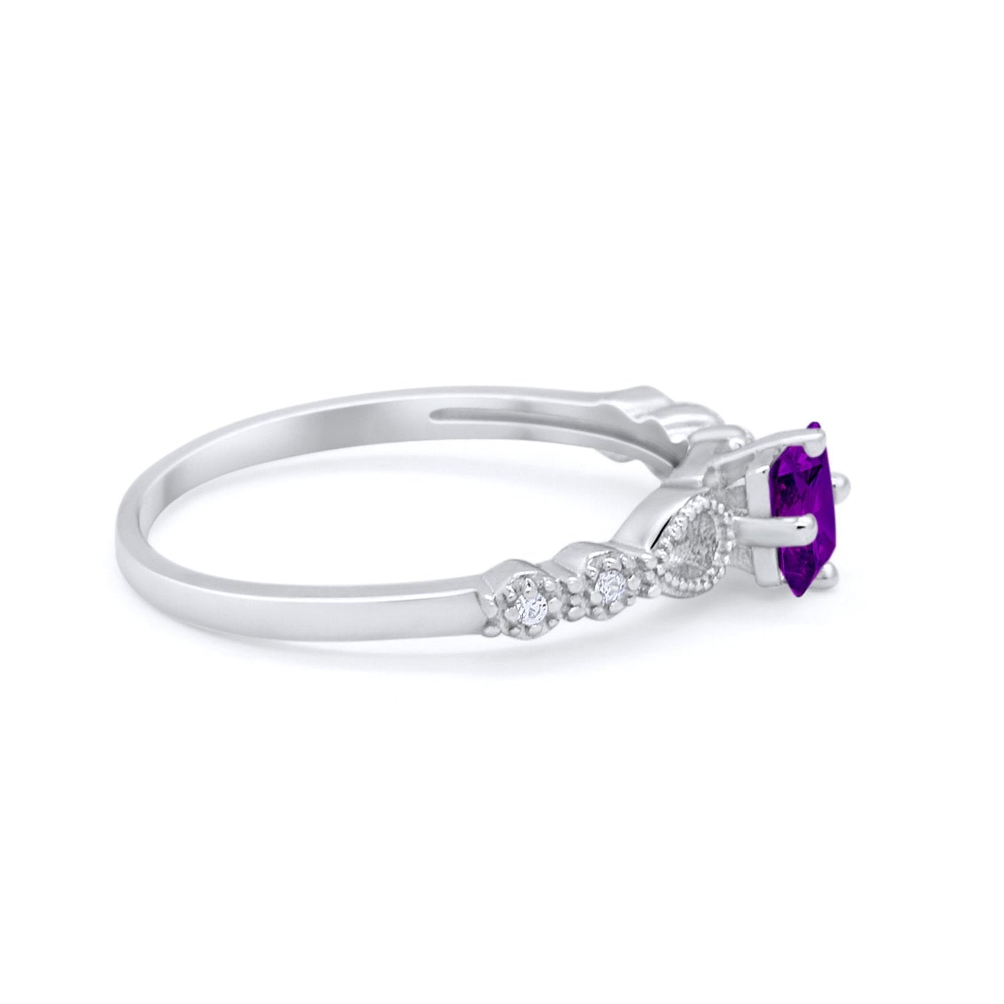 Art Deco Petite Dainty Wedding Ring Simulated Amethyst CZ