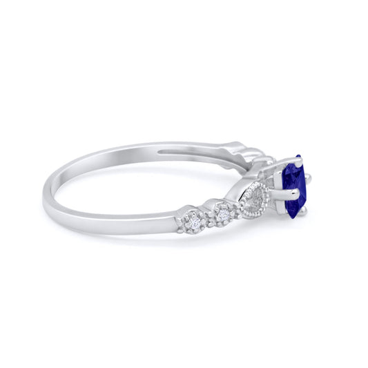 Art Deco Petite Dainty Wedding Ring Simulated Blue Sapphire CZ