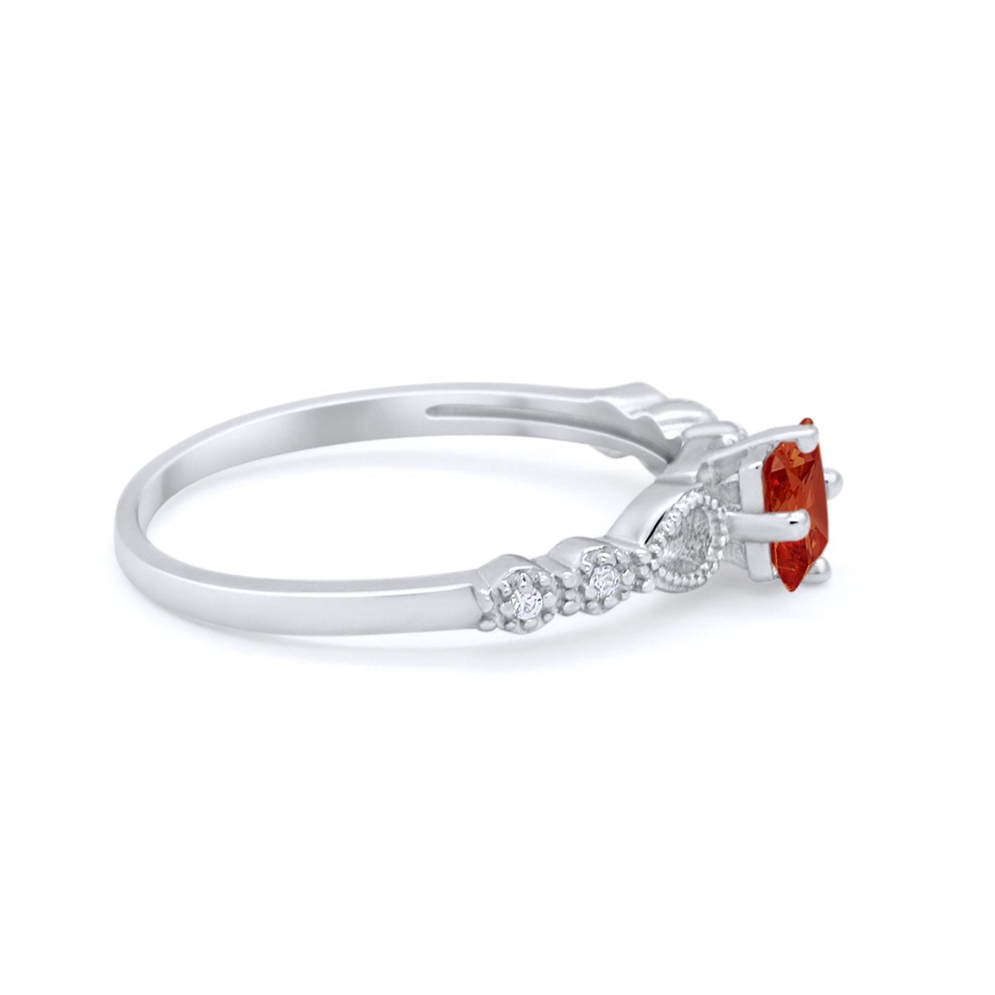 Art Deco Petite Dainty Wedding Ring Simulated Garnet CZ