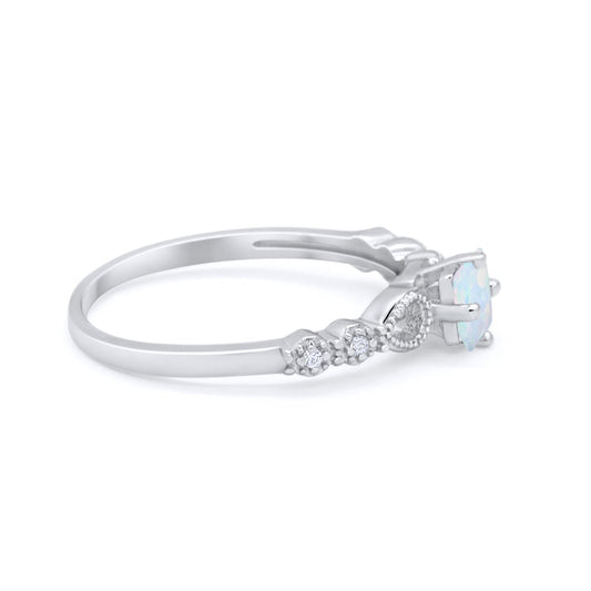 Art Deco Petite Dainty Wedding Ring Simulated CZ Created White Opal