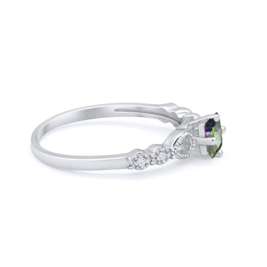 Art Deco Petite Dainty Wedding Ring Simulated Rainbow CZ