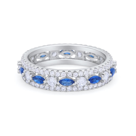 Full Eternity Rings Marquise Simulated Blue Sapphire CZ Ring