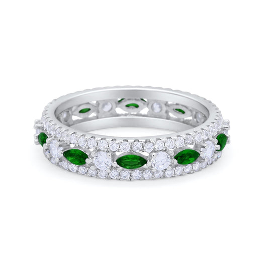 Full Eternity Rings Marquise Simulated Green Emerald CZ Ring