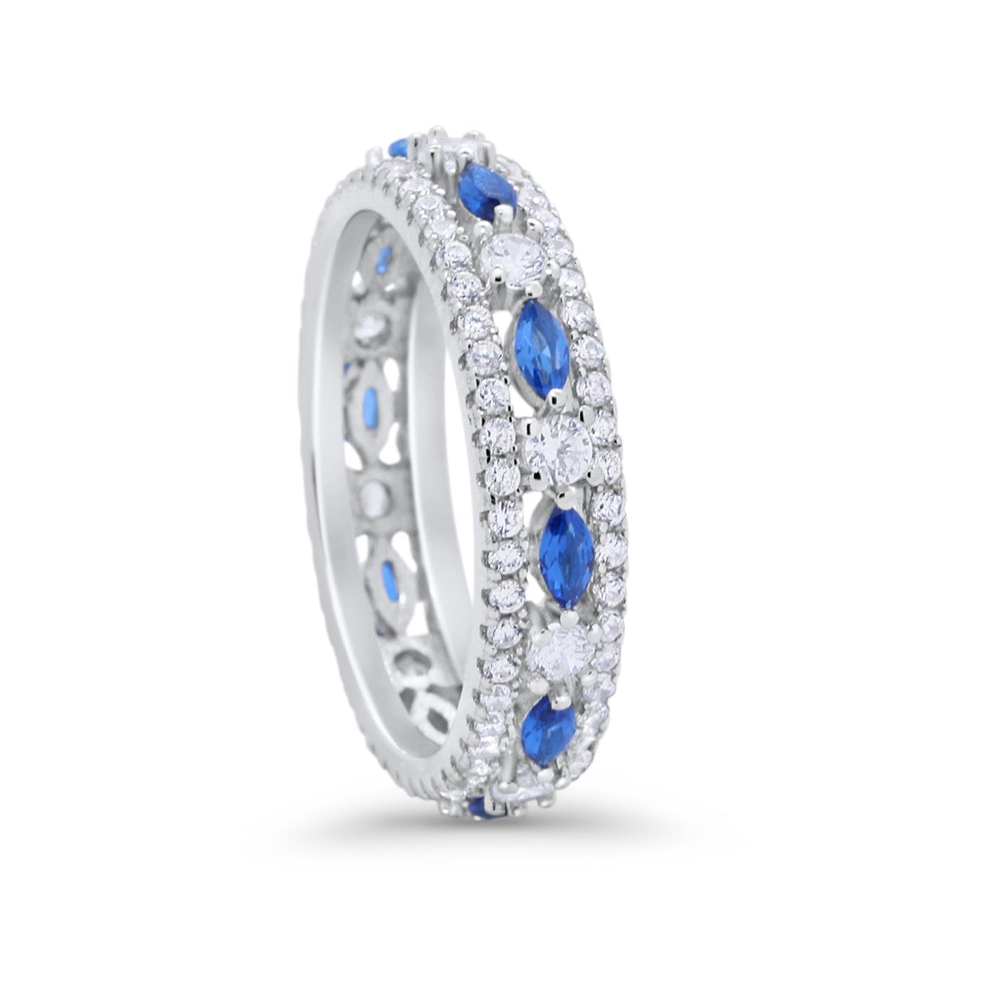 Full Eternity Rings Marquise Simulated Blue Sapphire CZ Ring