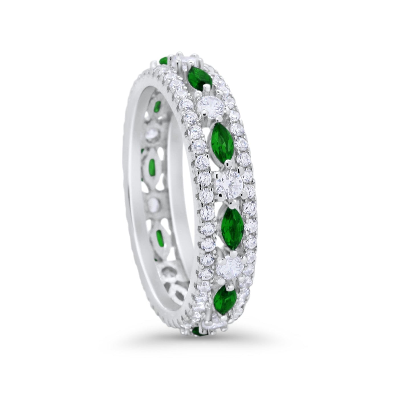 Full Eternity Rings Marquise Simulated Green Emerald CZ Ring