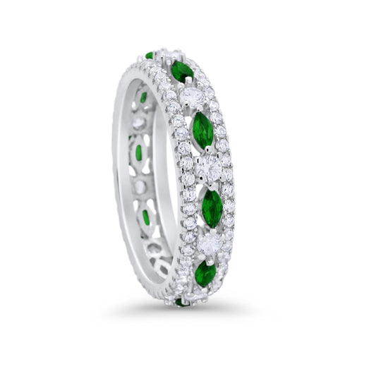 Full Eternity Rings Marquise Simulated Green Emerald CZ Ring