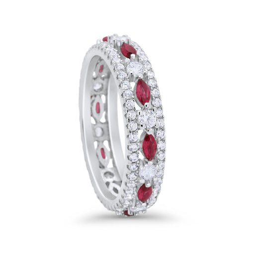 Full Eternity Rings Marquise Simulated Ruby CZ Ring