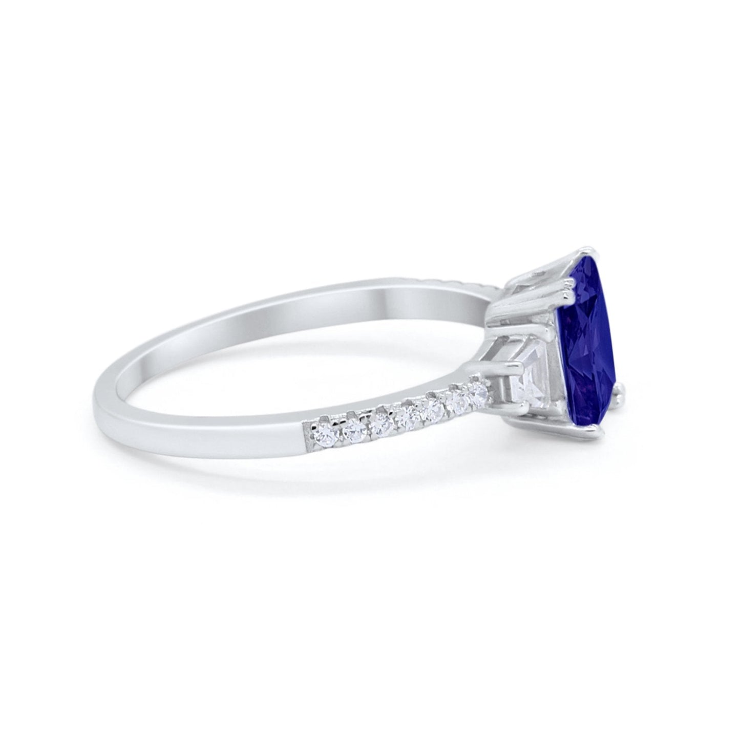 Emerald Cut Three Stone Wedding Ring Simulated Blue Sapphire CZ