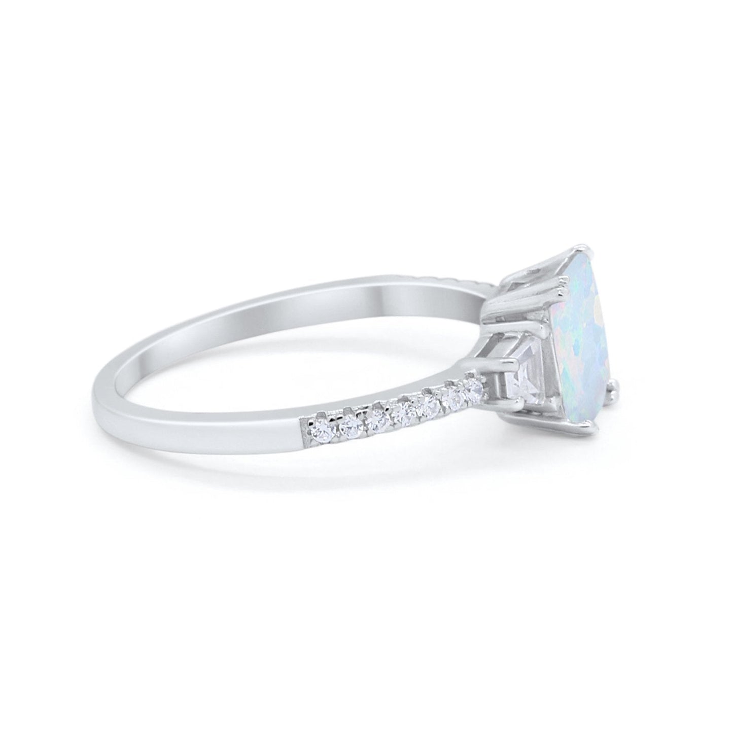 Emerald Cut Wedding Ring Simulated CZ Created White Opal