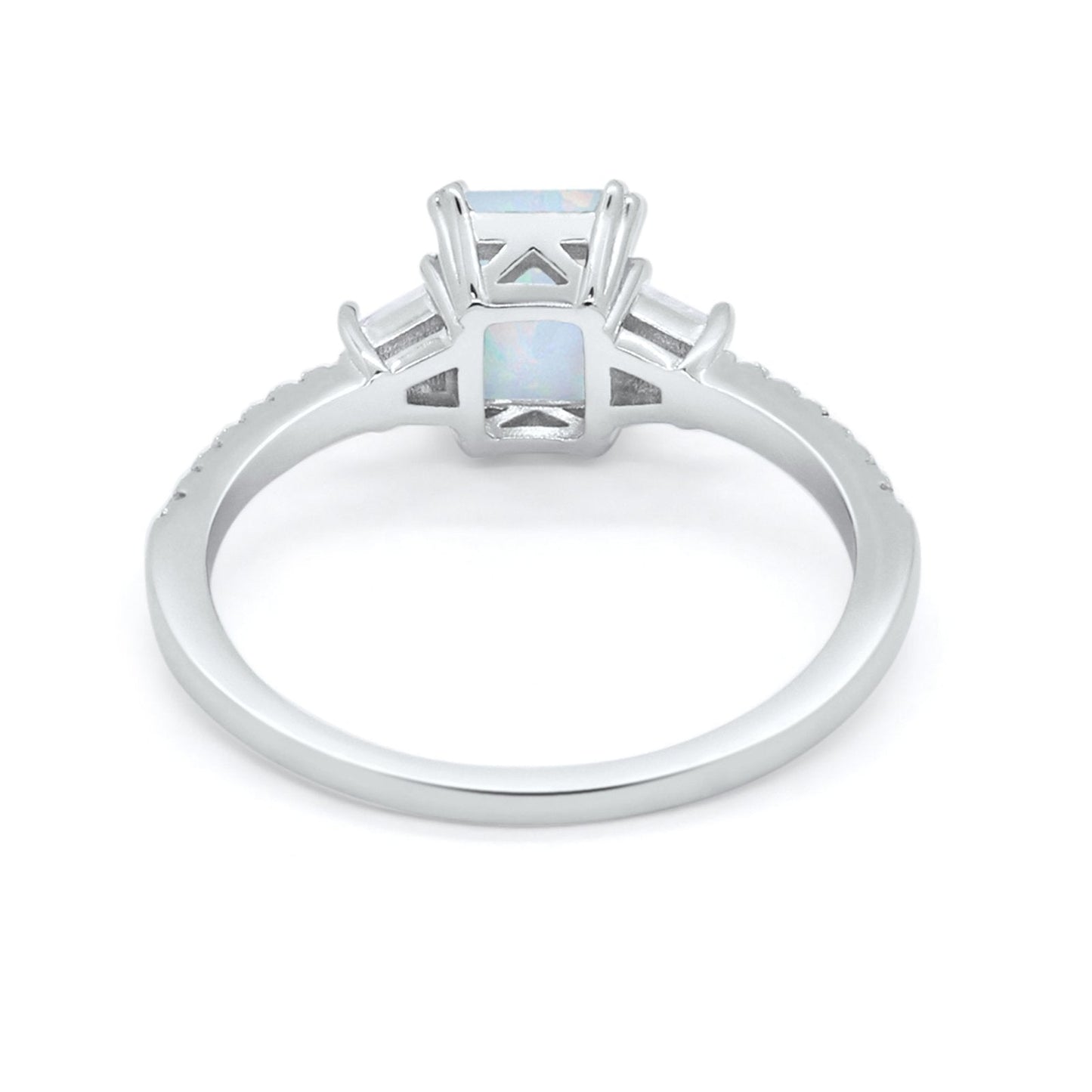 Emerald Cut Wedding Ring Simulated CZ Created White Opal