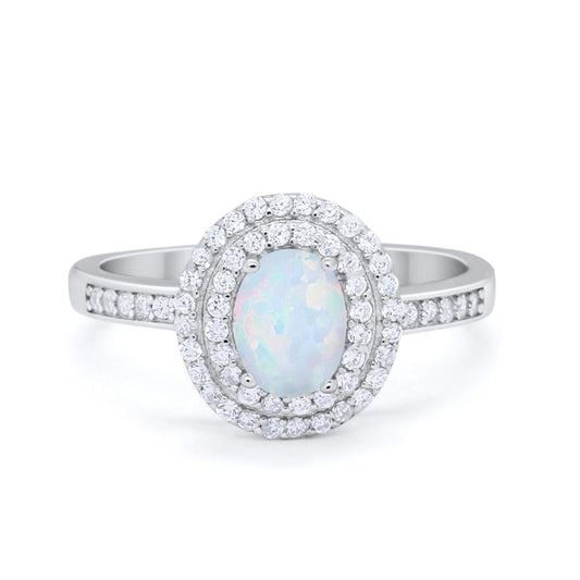 Art Deco Halo Wedding Ring Lab Created White Opal