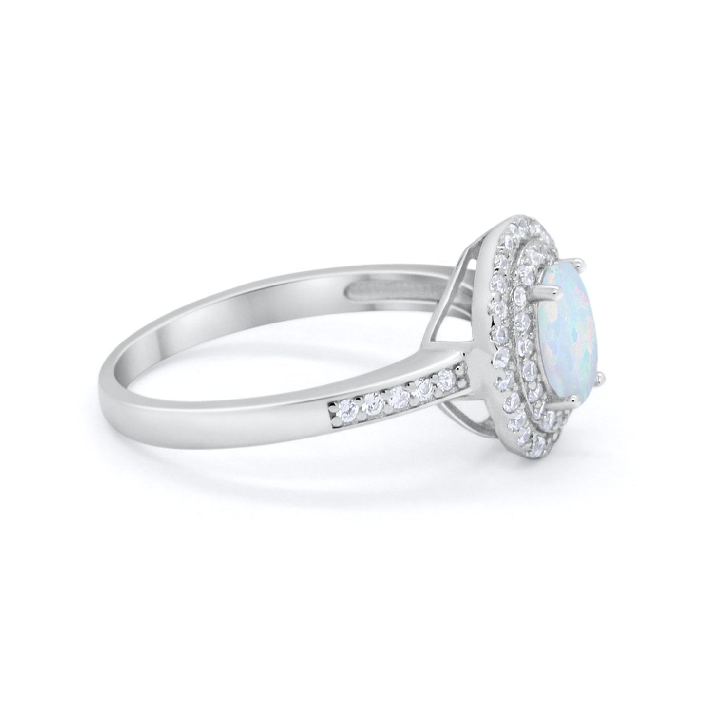 Art Deco Halo Wedding Ring Lab Created White Opal