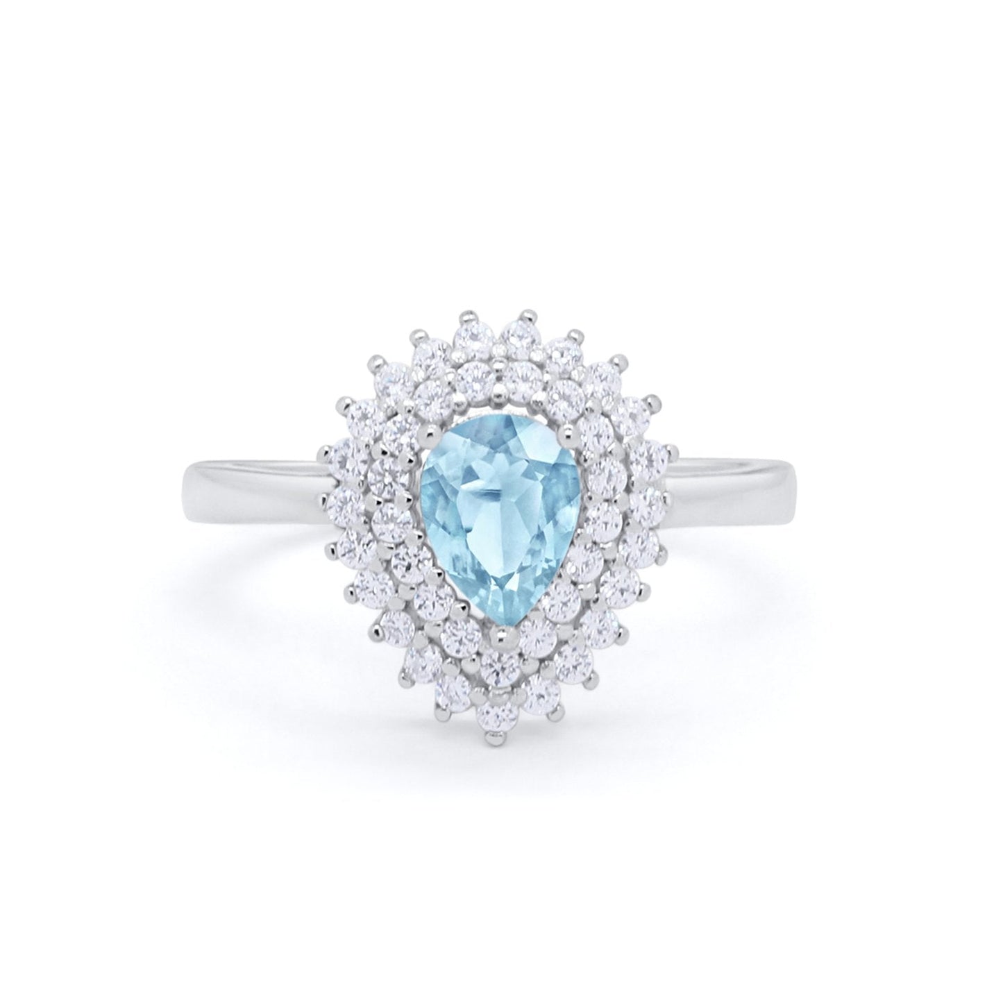 Teardrop Wedding Ring Simulated Aquamarine CZ