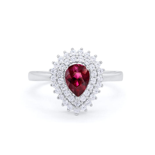 Teardrop Wedding Ring Simulated Ruby CZ