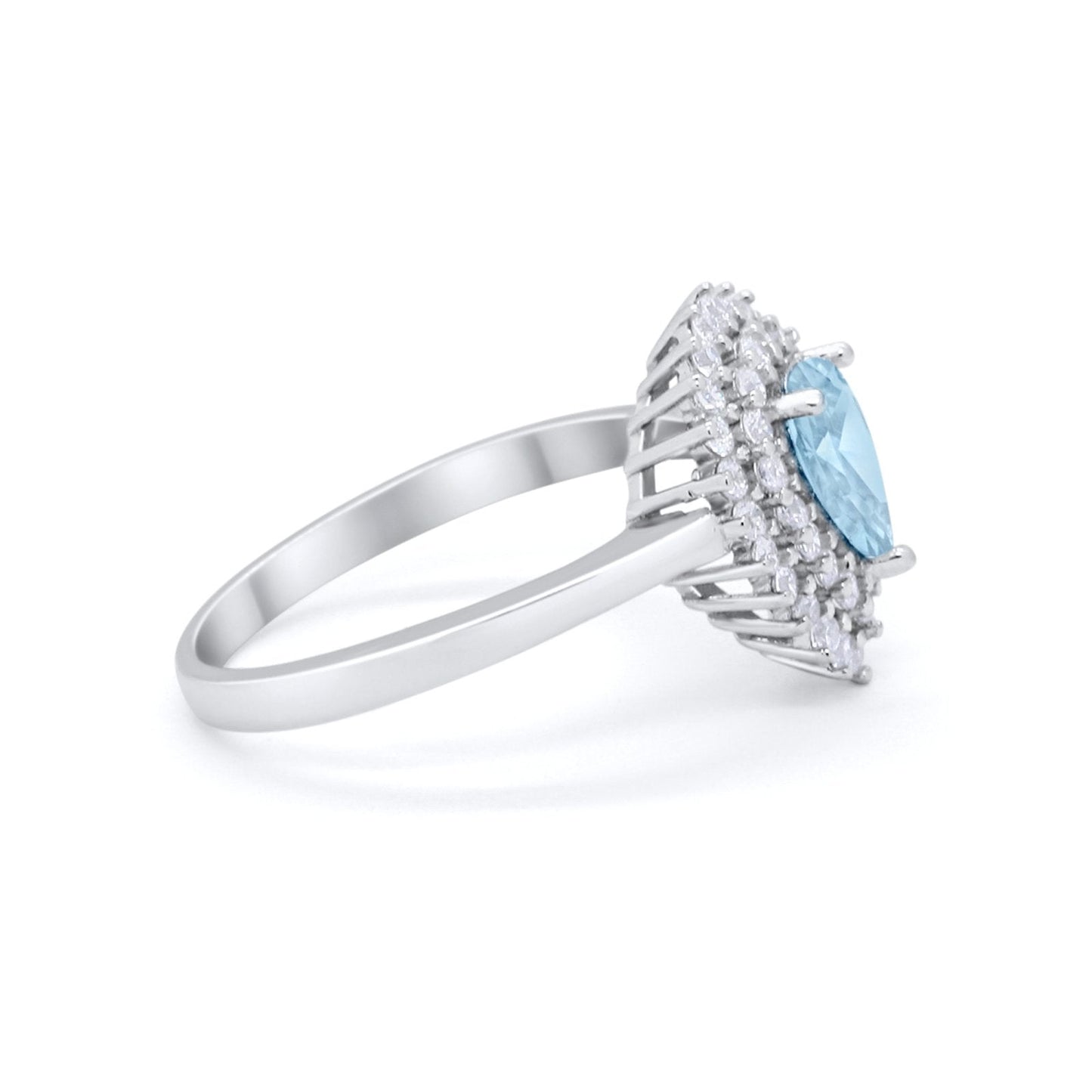 Teardrop Wedding Ring Simulated Aquamarine CZ