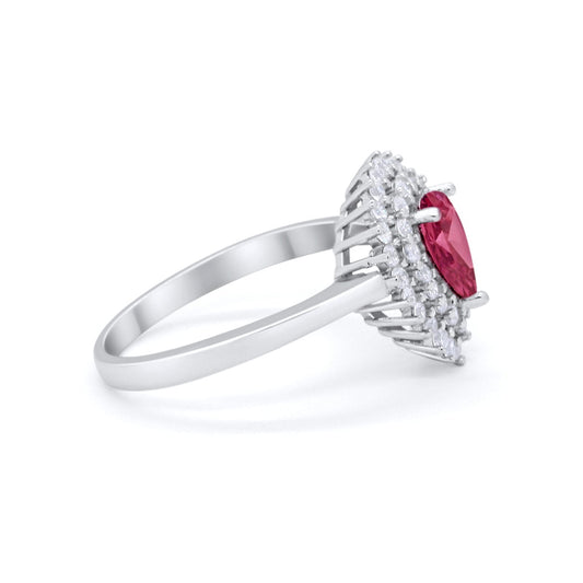 Teardrop Wedding Ring Simulated Ruby CZ