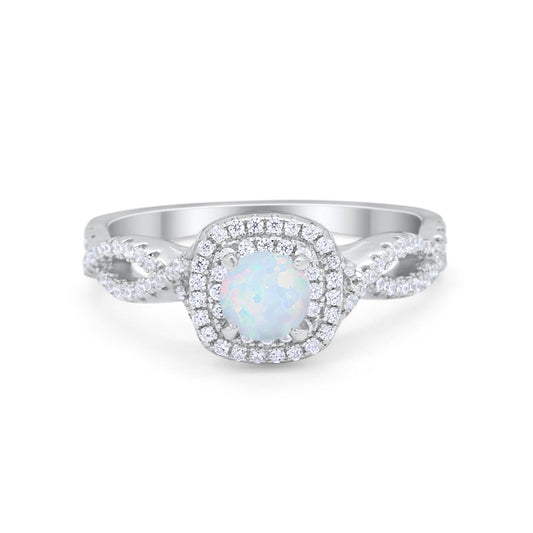 Infinity Twisted Shank Wedding Ring Lab Created White Opal