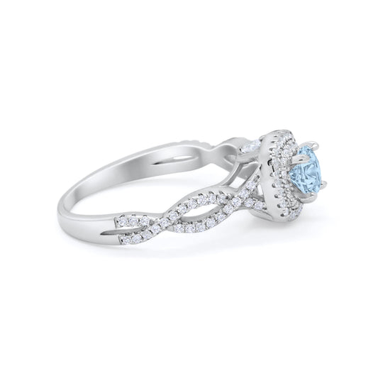 Infinity Twisted Shank Wedding Ring Simulated Aquamarine CZ