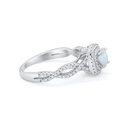 Infinity Twisted Shank Wedding Ring Lab Created White Opal