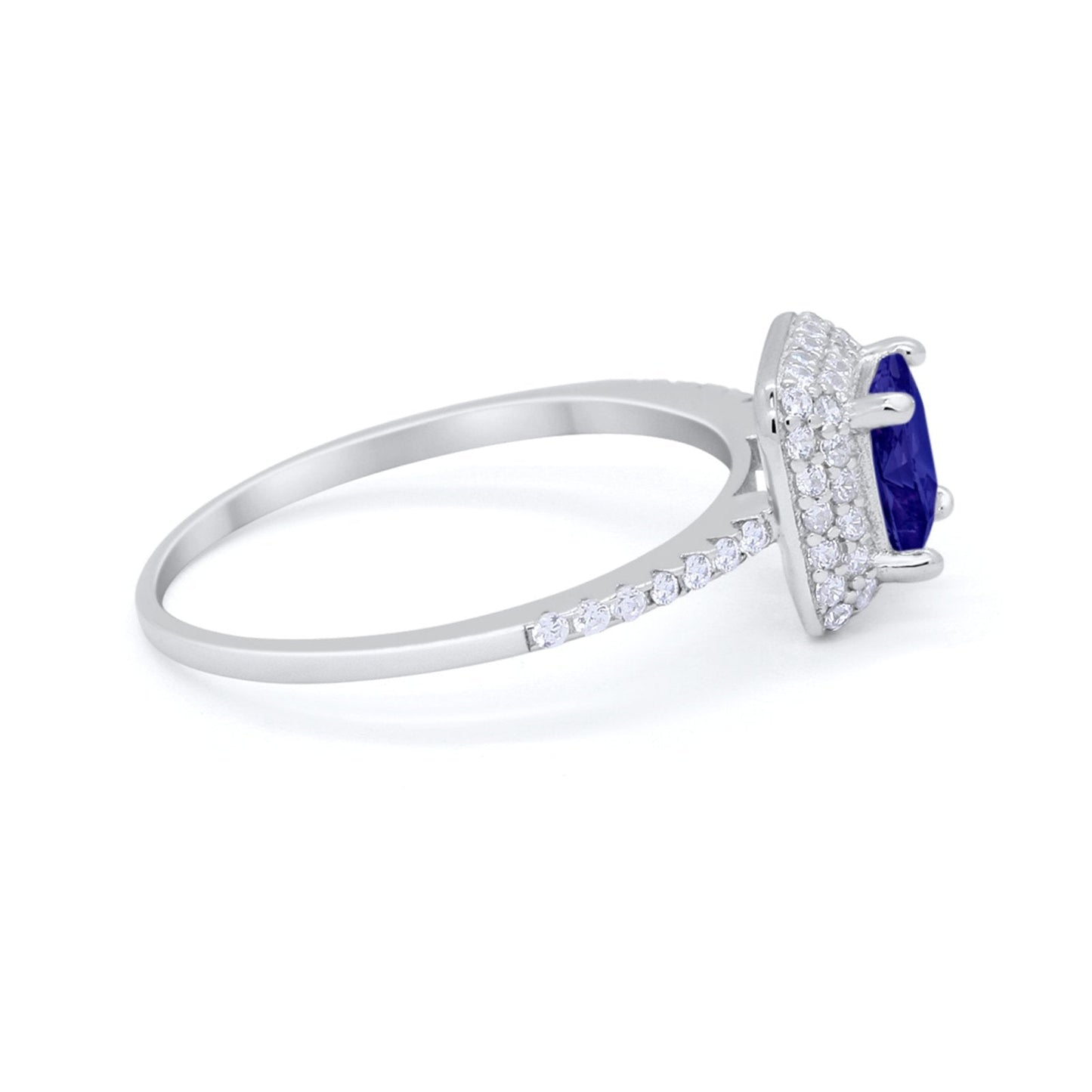 Halo Princess Cut Wedding Ring Round Simulated Blue Sapphire CZ