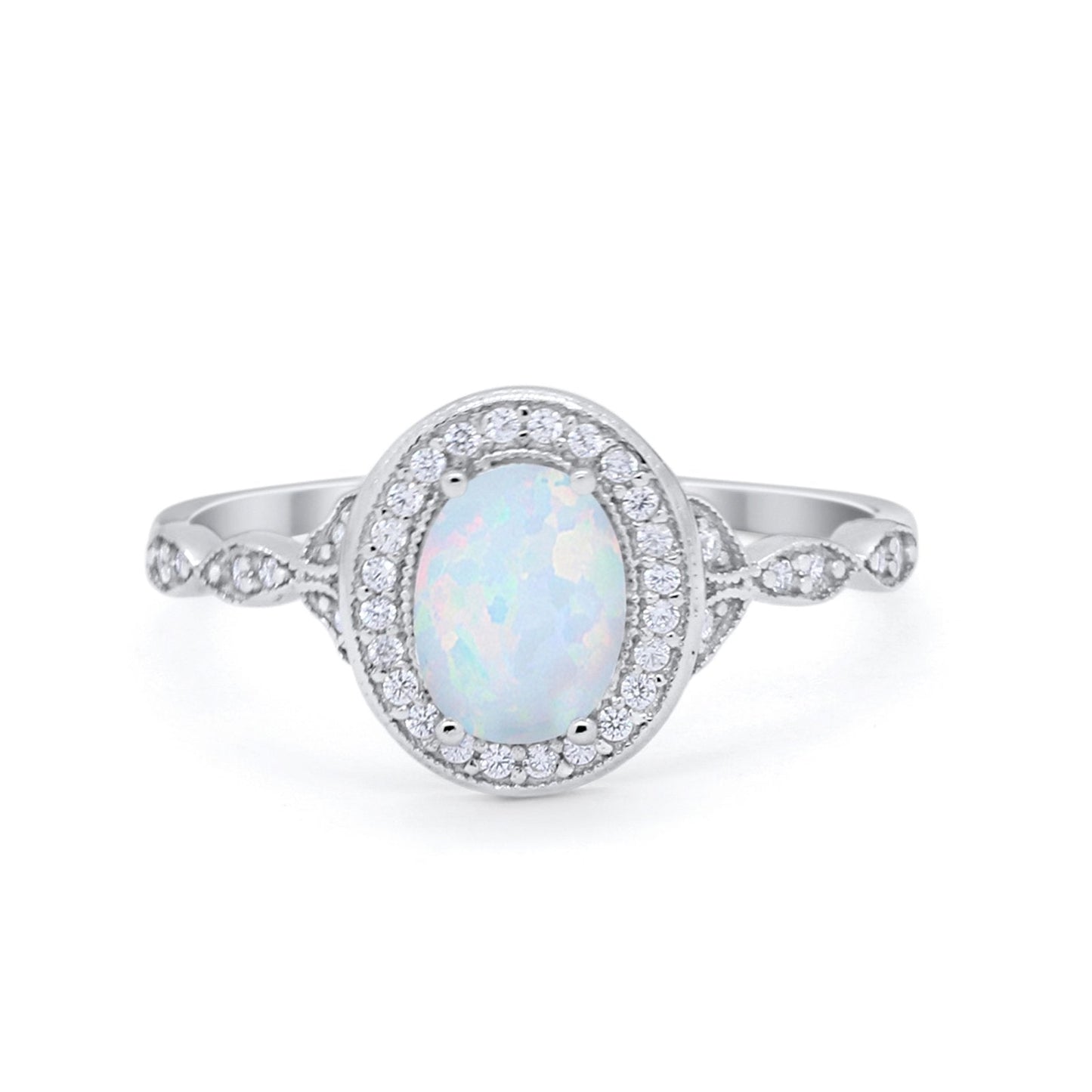 Vintage Style Oval Wedding Ring Created White Opal