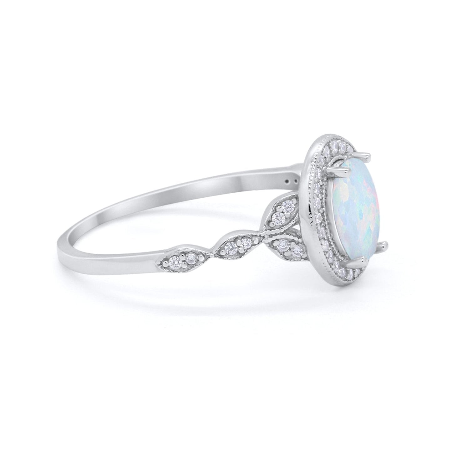 Vintage Style Oval Wedding Ring Created White Opal