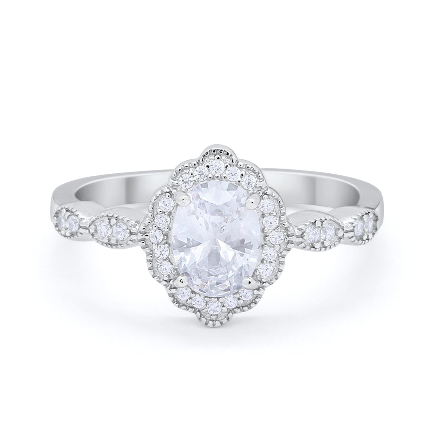 Halo Art Deco Oval Engagement Bridal Ring Simulated Round CZ