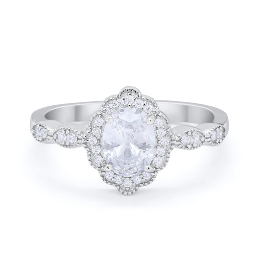 Halo Art Deco Oval Engagement Bridal Ring Simulated Round CZ