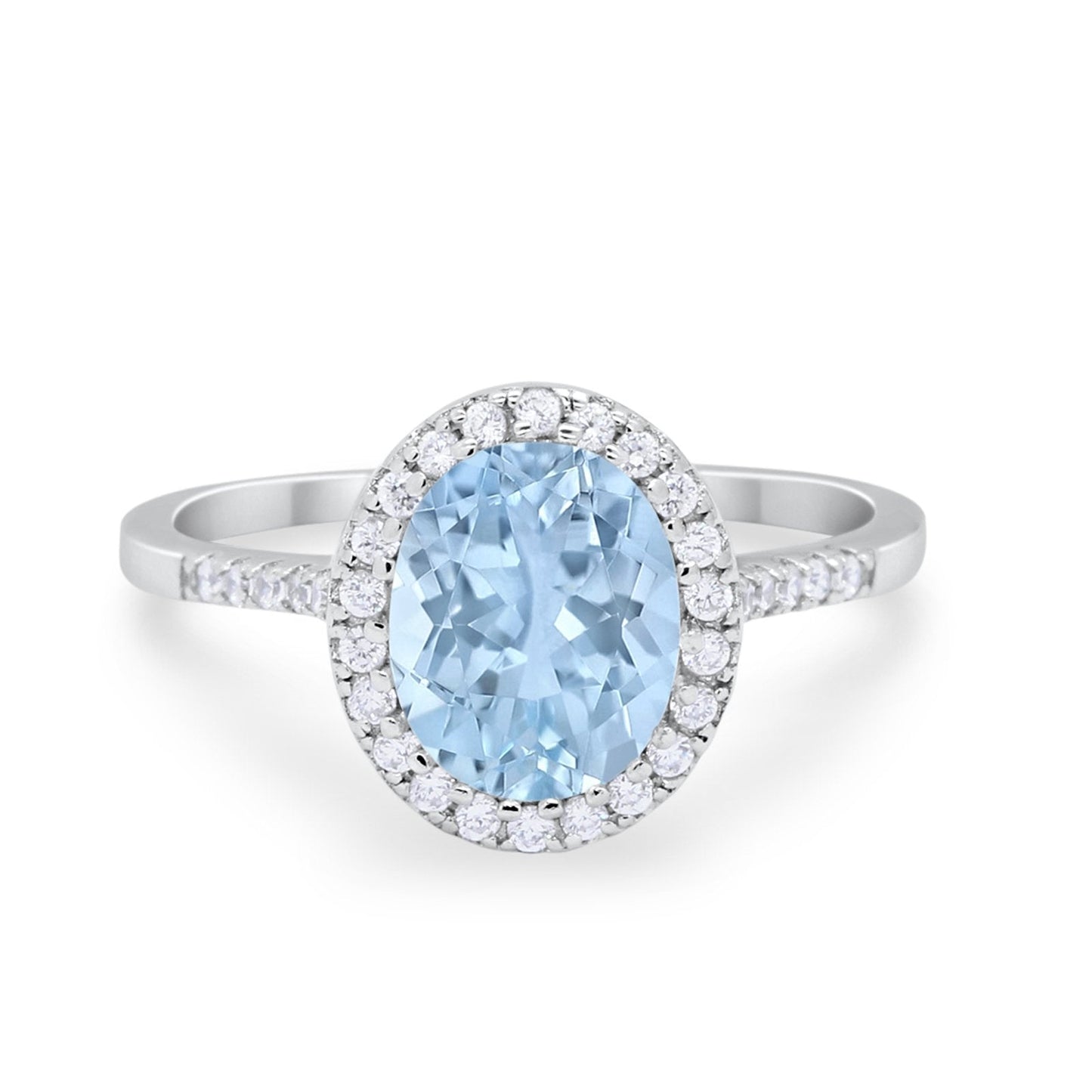 Art Deco Oval Wedding Bridal Ring Simulated Aquamarine CZ