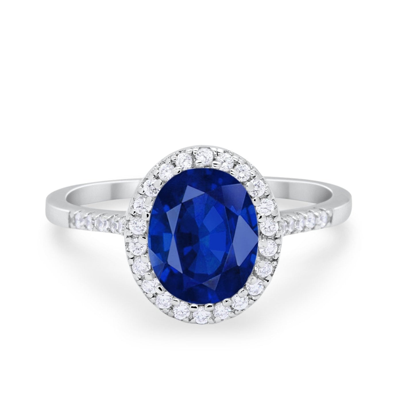 Art Deco Oval Wedding Bridal Ring Simulated Blue Sapphire CZ