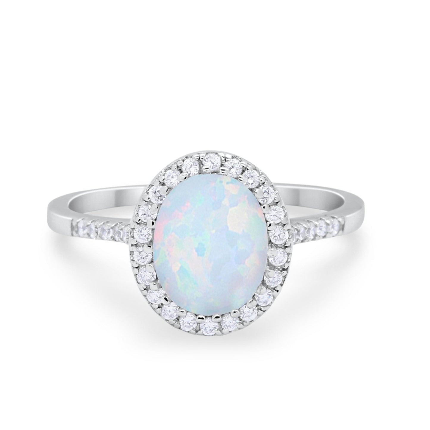 Art Deco Oval Wedding Ring Lab Created White Opal