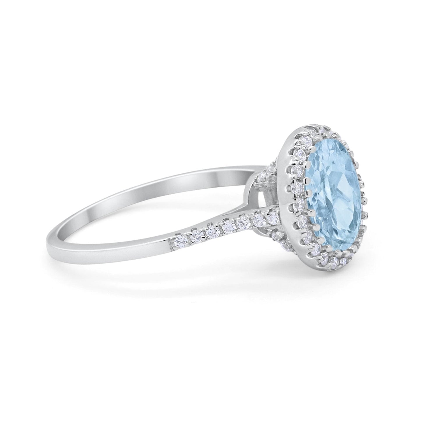 Art Deco Oval Wedding Bridal Ring Simulated Aquamarine CZ