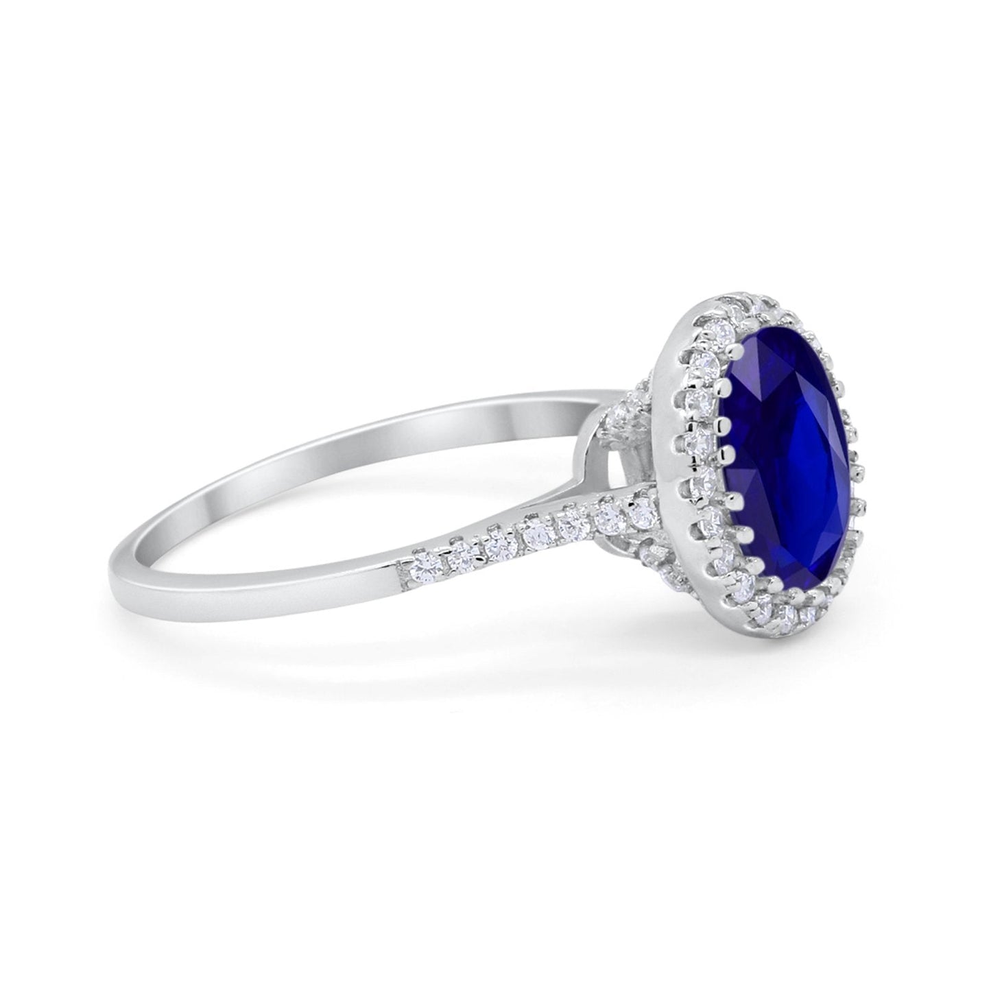 Art Deco Oval Wedding Bridal Ring Simulated Blue Sapphire CZ