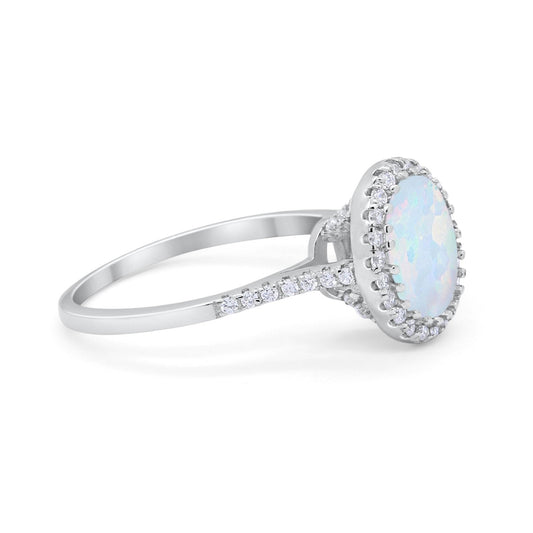 Art Deco Oval Wedding Ring Lab Created White Opal