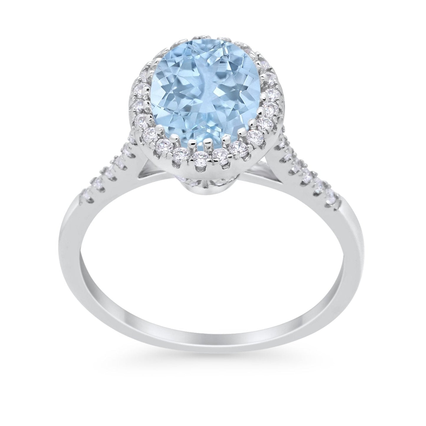 Art Deco Oval Wedding Bridal Ring Simulated Aquamarine CZ