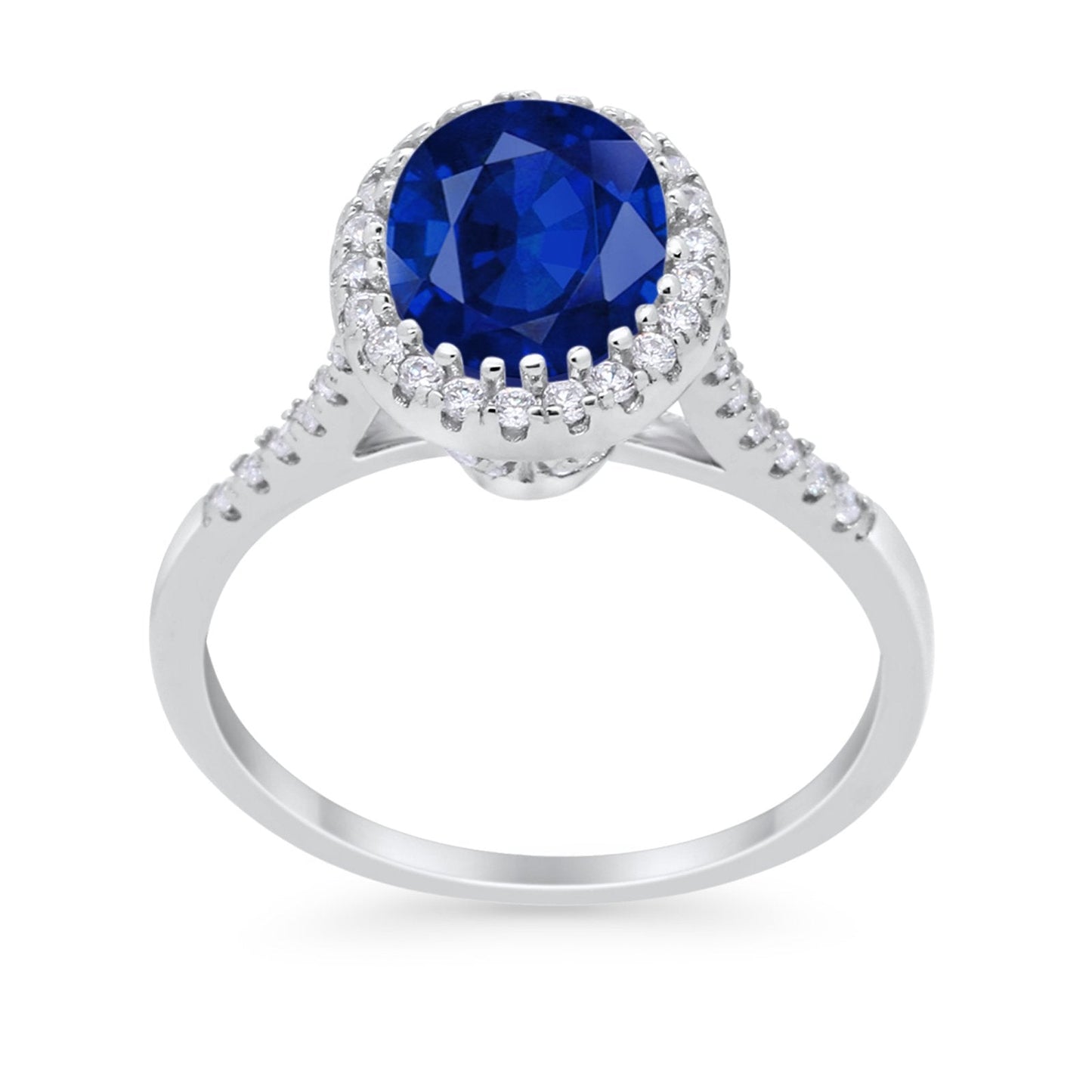 Art Deco Oval Wedding Bridal Ring Simulated Blue Sapphire CZ