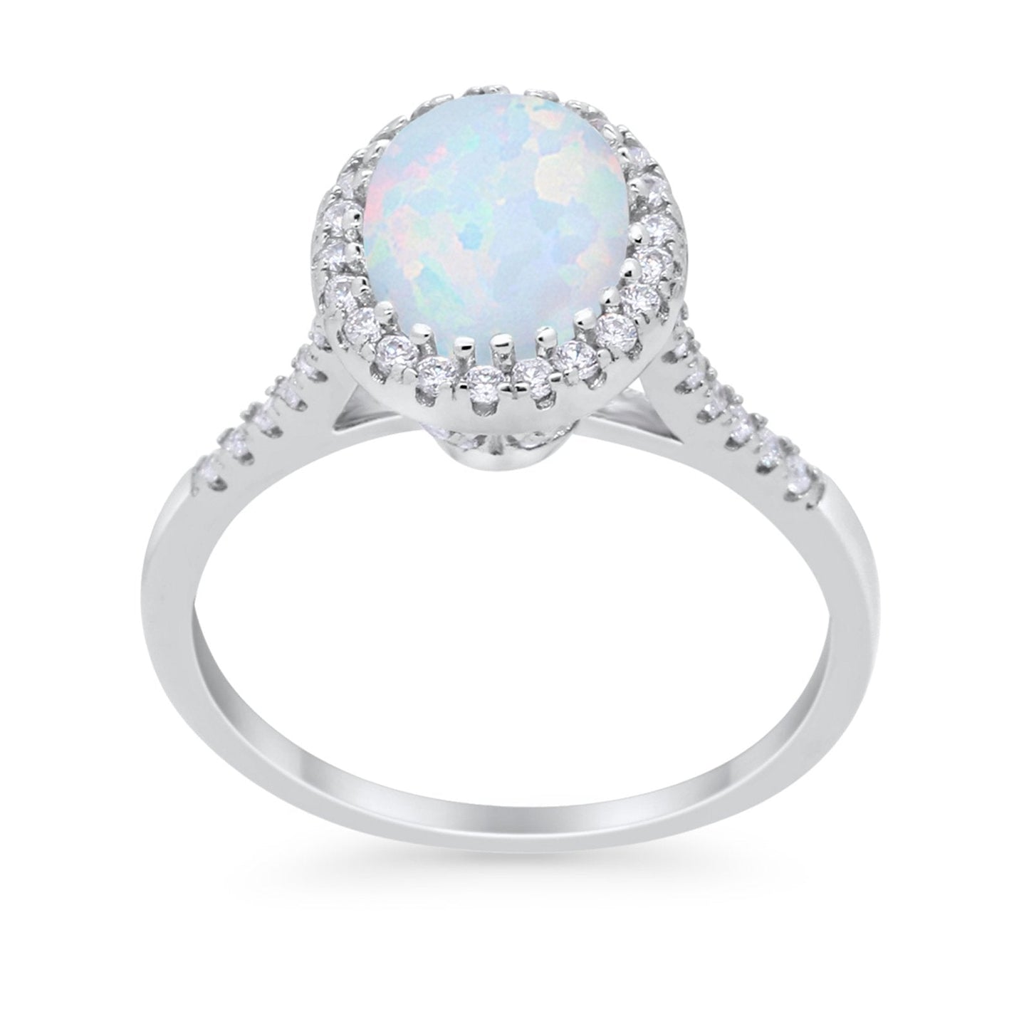 Art Deco Oval Wedding Ring Lab Created White Opal