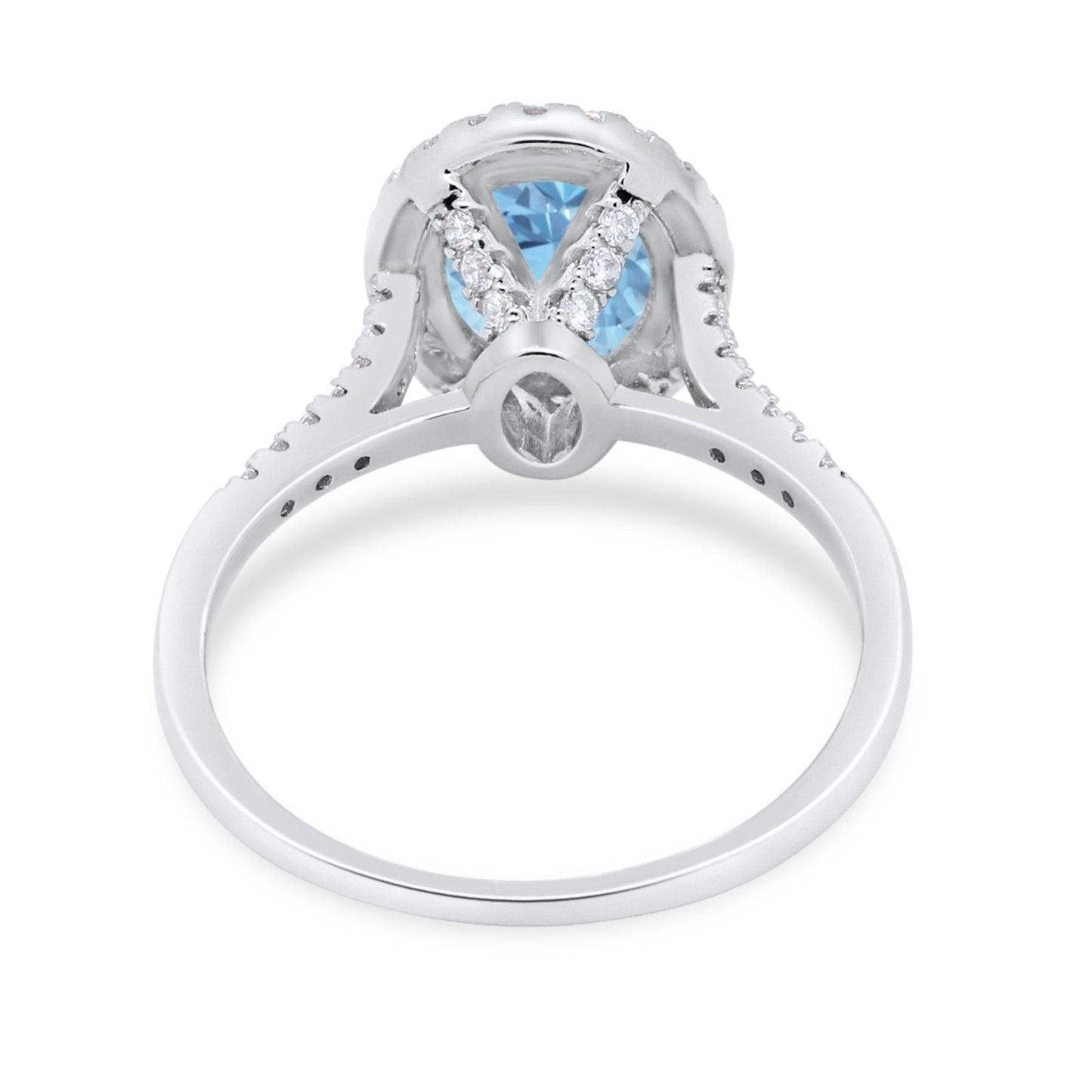 Art Deco Oval Wedding Bridal Ring Simulated Aquamarine CZ