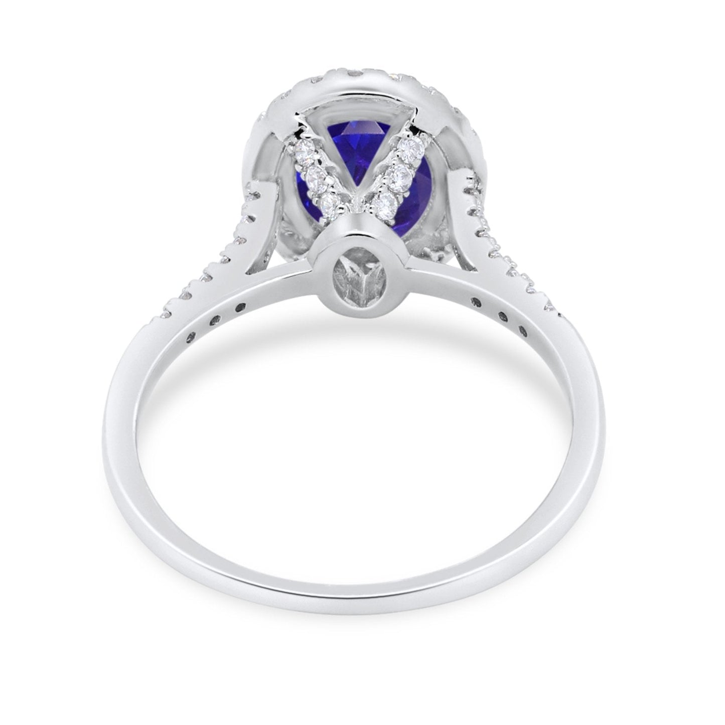 Art Deco Oval Wedding Bridal Ring Simulated Blue Sapphire CZ