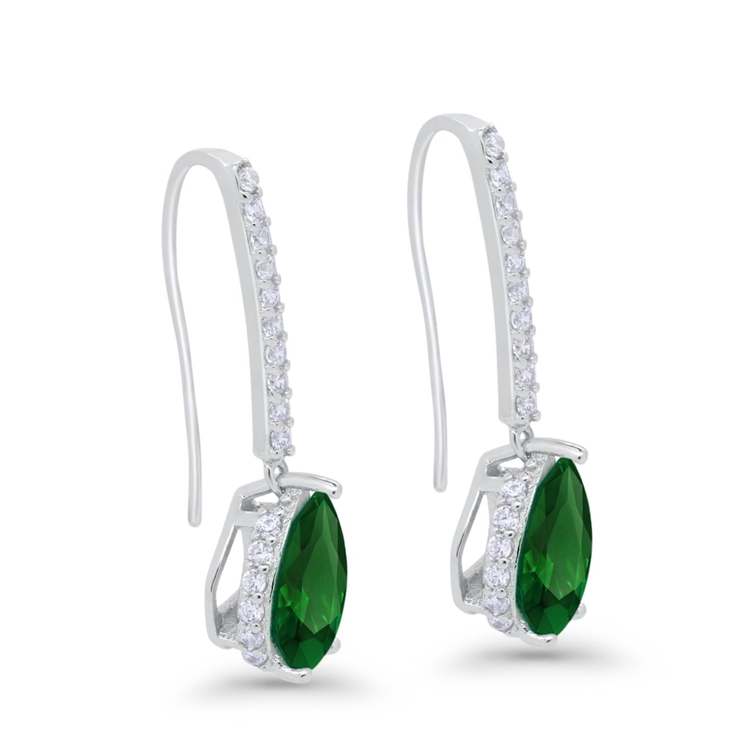 Teardrop Pear Dangling Fish Hook Earrings Simulated Green Emerald CZ