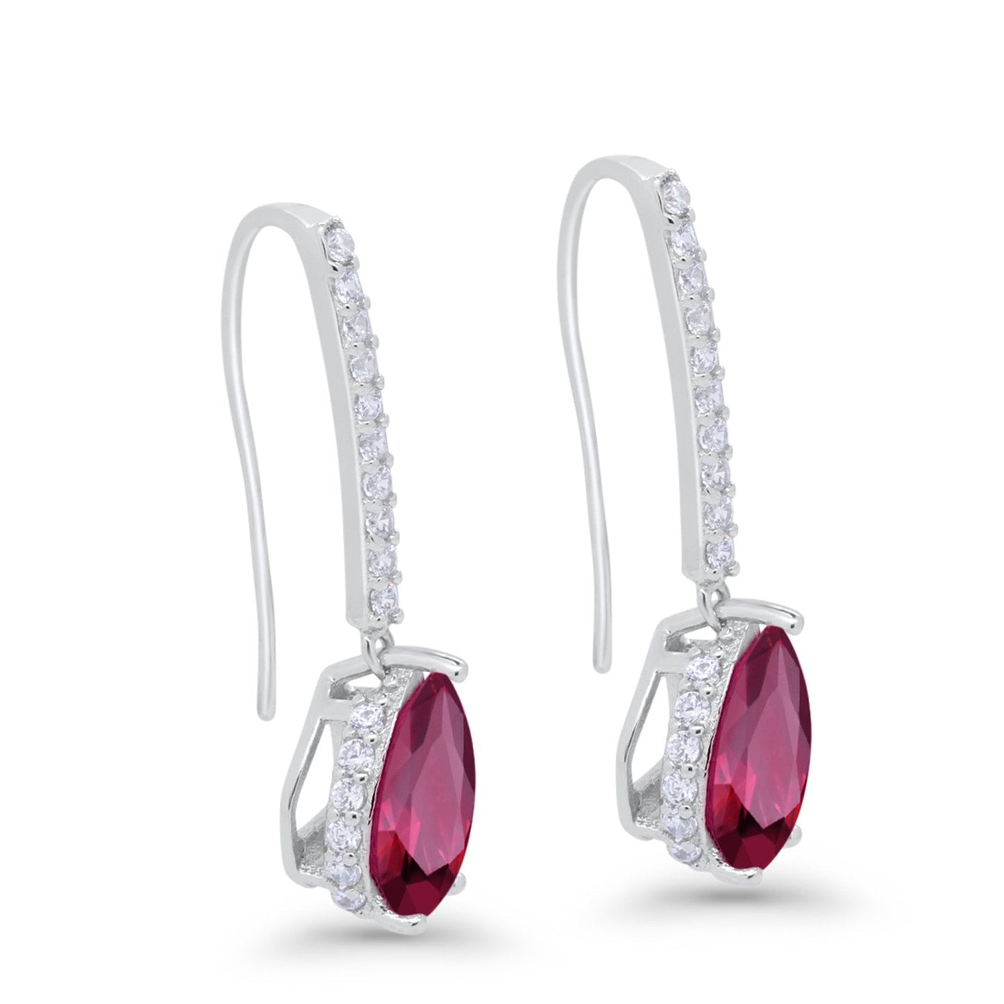 Teardrop Pear Dangling Fish Hook Earrings Simulated Ruby CZ