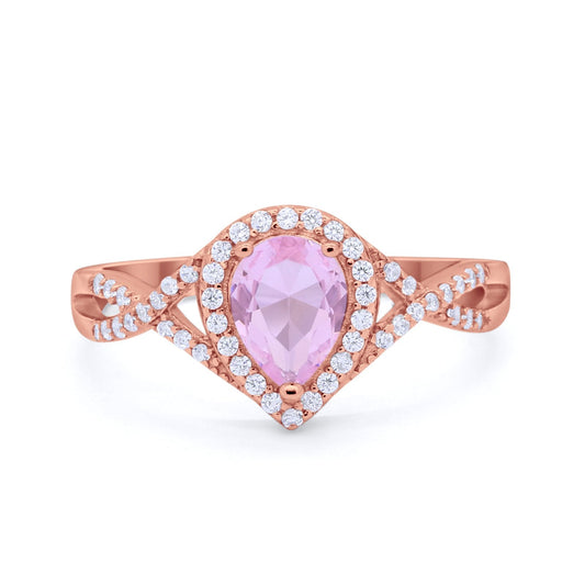 Teardrop Wedding Promise Ring Infinity Rose Tone, Simulated Pink Morganite CZ