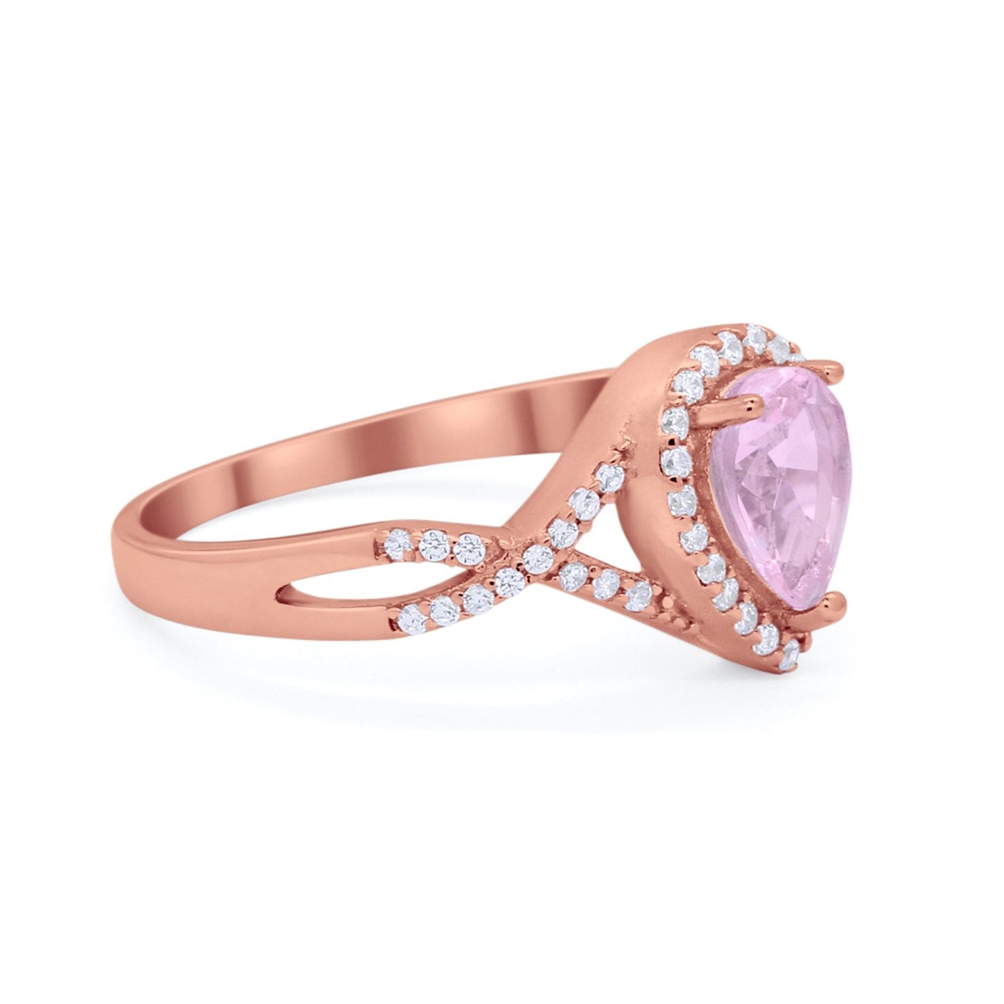 Teardrop Wedding Promise Ring Infinity Rose Tone, Simulated Pink Morganite CZ