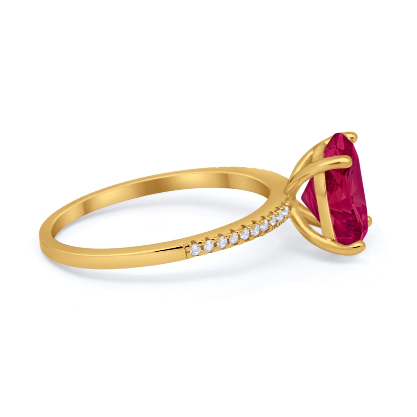 Oval Art Deco Yellow Tone, Simulated Ruby CZ Wedding Engagement Ring